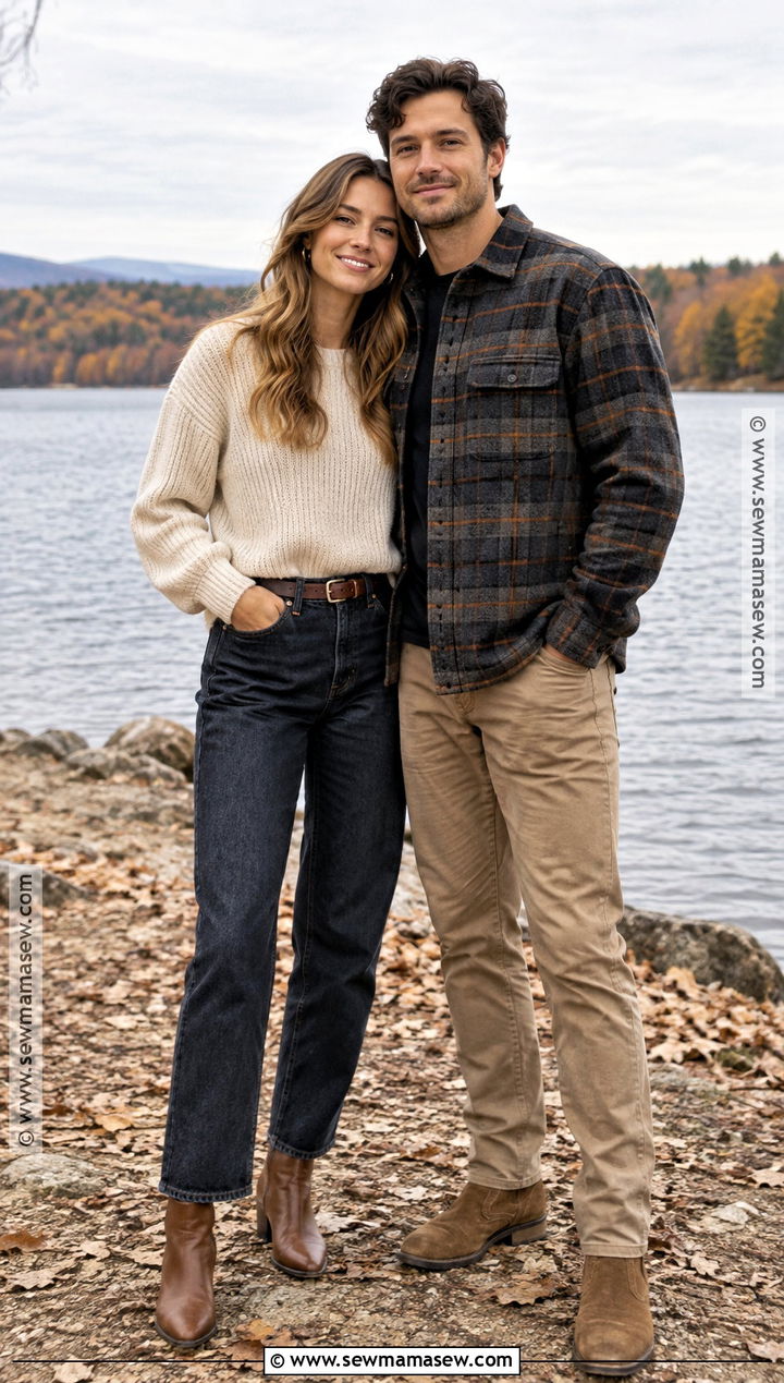 Chunky Sweater And Dark Jeans Engagement Outfit - 20 engagement photos fall outfit ideas