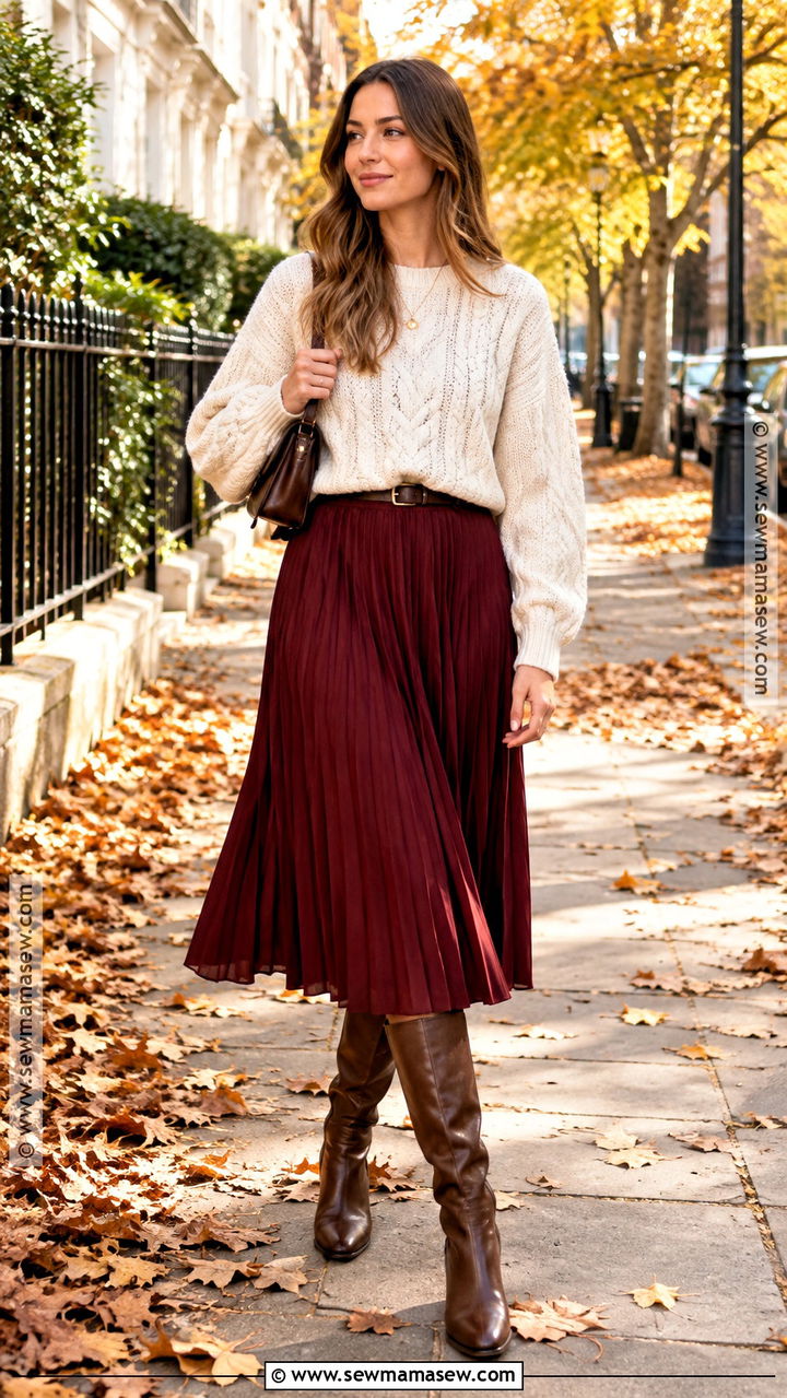 Chunky Sweater And Pleated Skirt Autumn Outfit - 20 layered autumn outfits