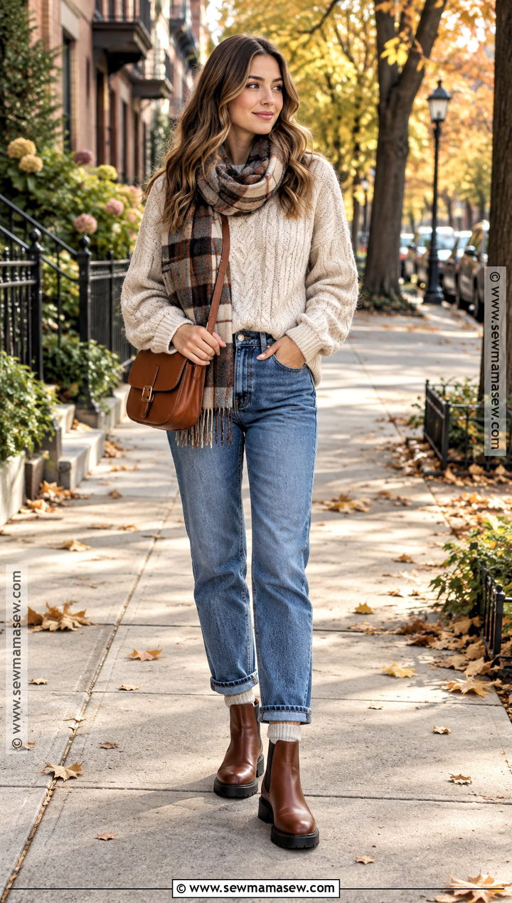 Chunky Sweater And Straight Leg Jeans Autumn Outfit - 30 warm autumn outfits