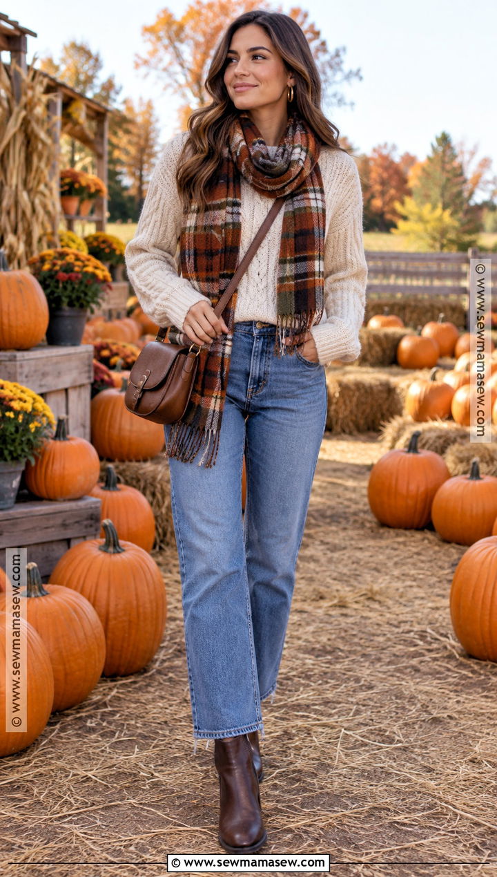 Chunky Sweater And Straight Leg Jeans Pumpkin Patch Outfit - 20 Pumpkin Patch Outfit Women Fall Ideas