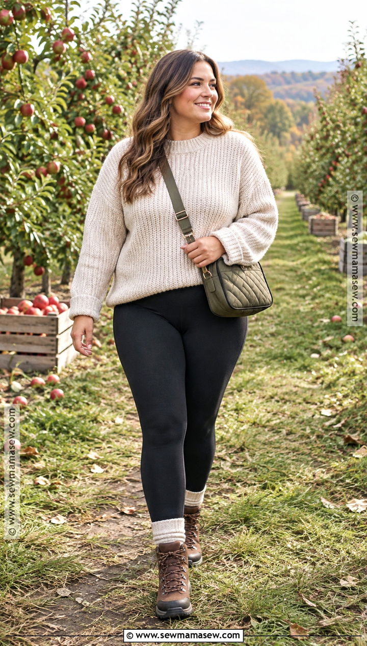 Chunky Sweater Apple Picking Outfit With Leggings - 20 Apple Picking Outfits Fall