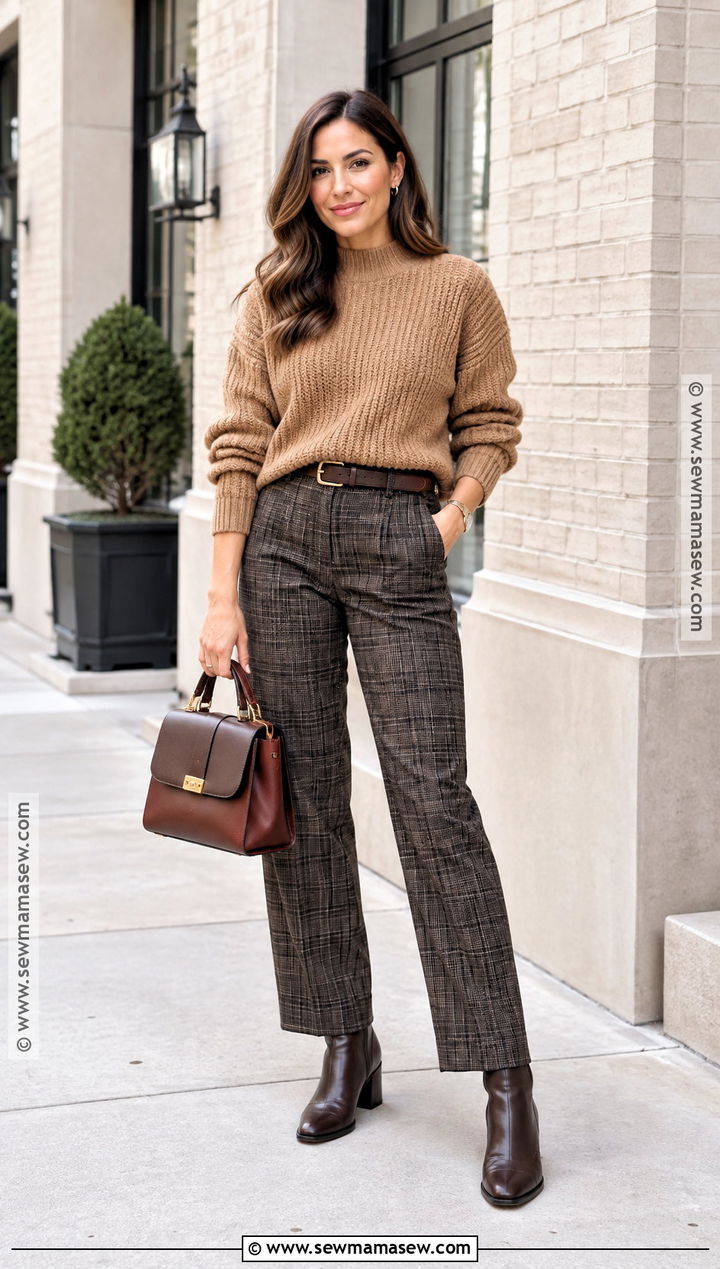 Chunky Sweater With Plaid Trousers - 15 Chunky Sweater Fall Fashion Ideas