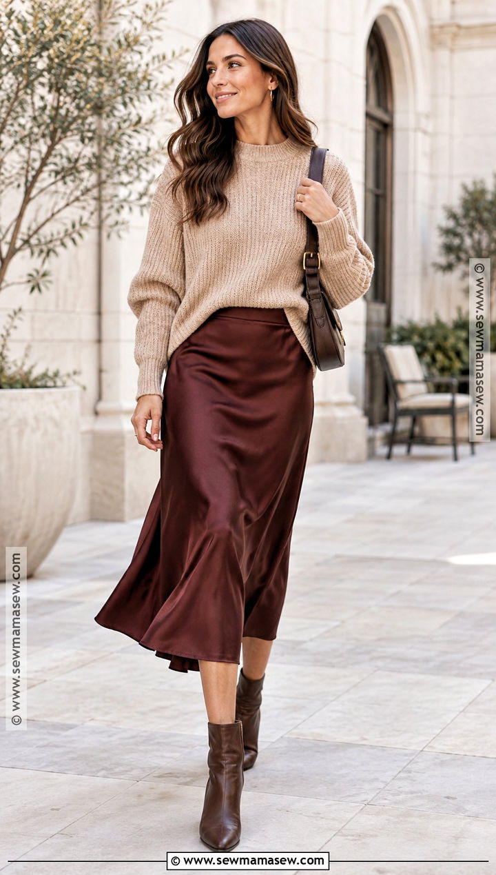 Chunky Sweater With Satin Skirt - 15 2026 Fall Wardrobe Capsule Ideas