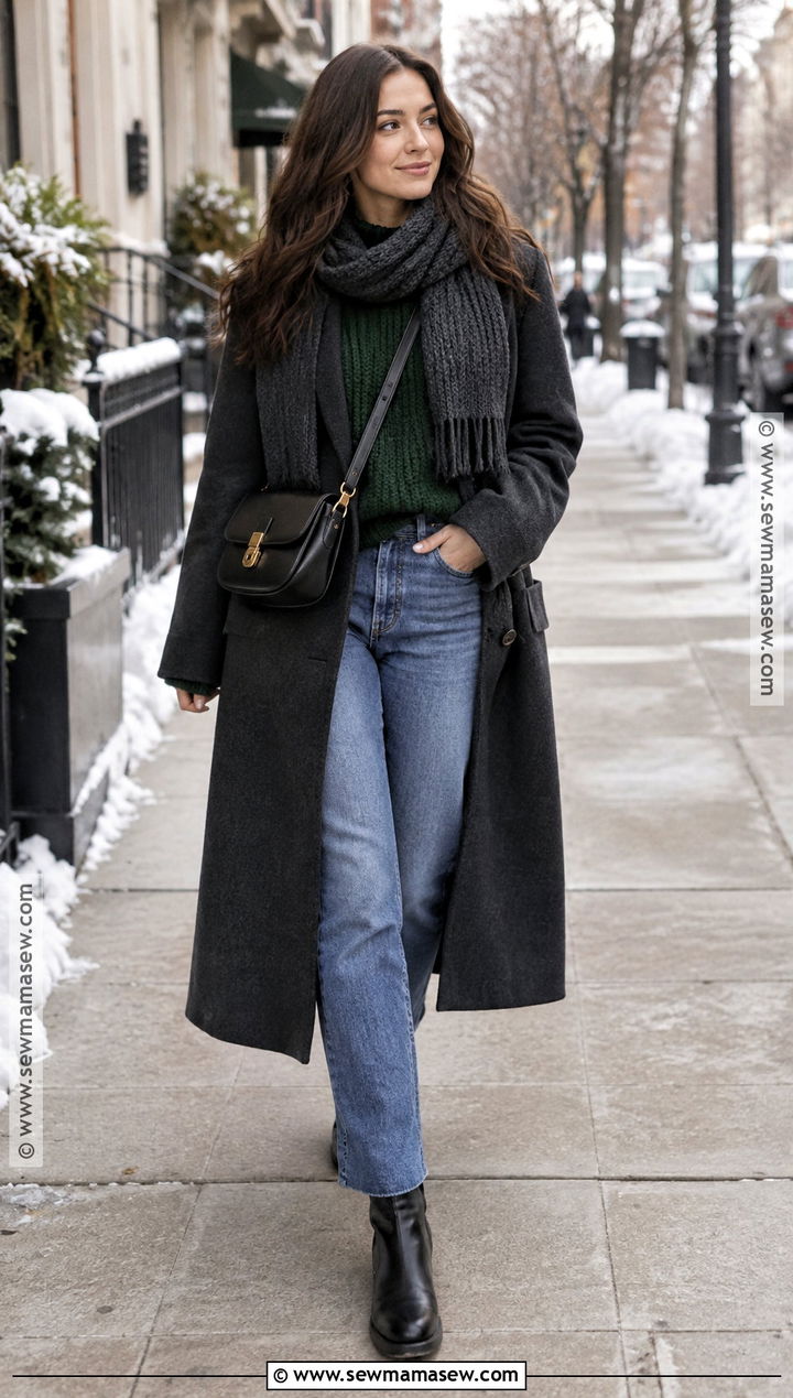 Chunky Sweater With Straight Leg Jeans and Chelsea Boots Winter Capsule Outfit - 25 fall winter capsule wardrobe ideas