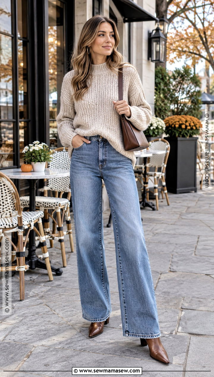 Chunky Sweater With Wide Leg Jeans - 30 october outfits