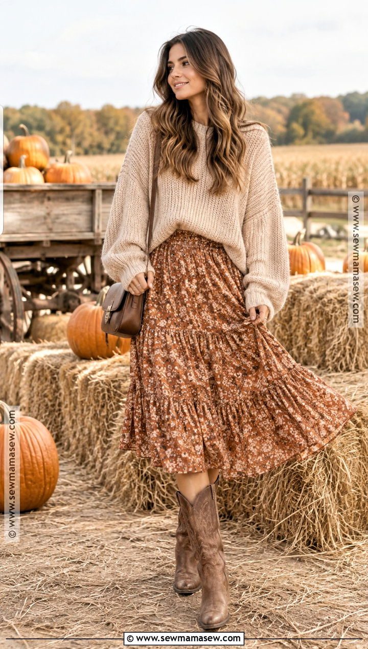 Chunky Sweater and Ruffle Skirt Pumpkin Patch Outfit - 20 Pumpkin Patch Photoshoot Outfits