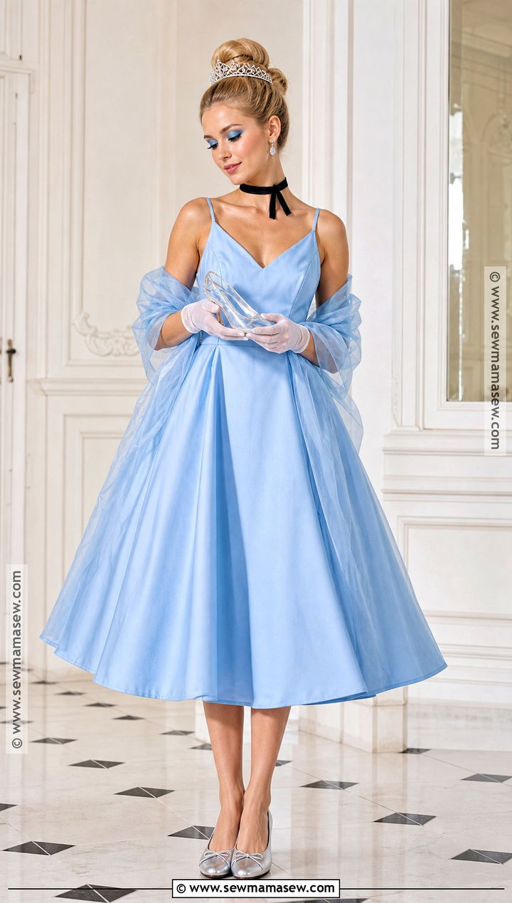 Cinderella Costume With Blue Midi Dress - 50 halloween costumes for women