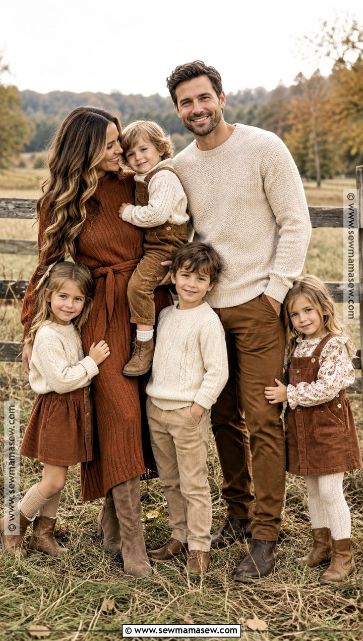Cinnamon And Oatmeal Fall Family Outfit - 20 Fall Photoshoot Family Outfits