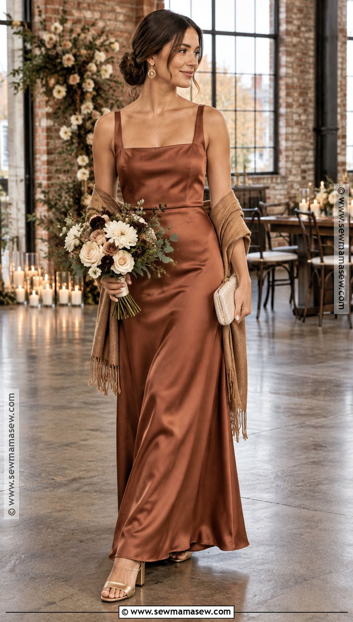 Cinnamon Bridesmaid Dress With Gold Block Heels - 25 october bridesmaid dresses