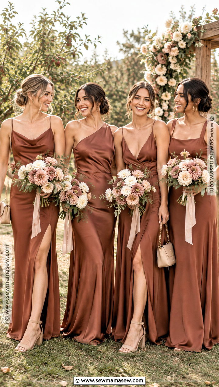 Cinnamon Bridesmaid Dresses With Dusty Pink Flowers - 20 wedding color schemes fall september bridesmaid dresses