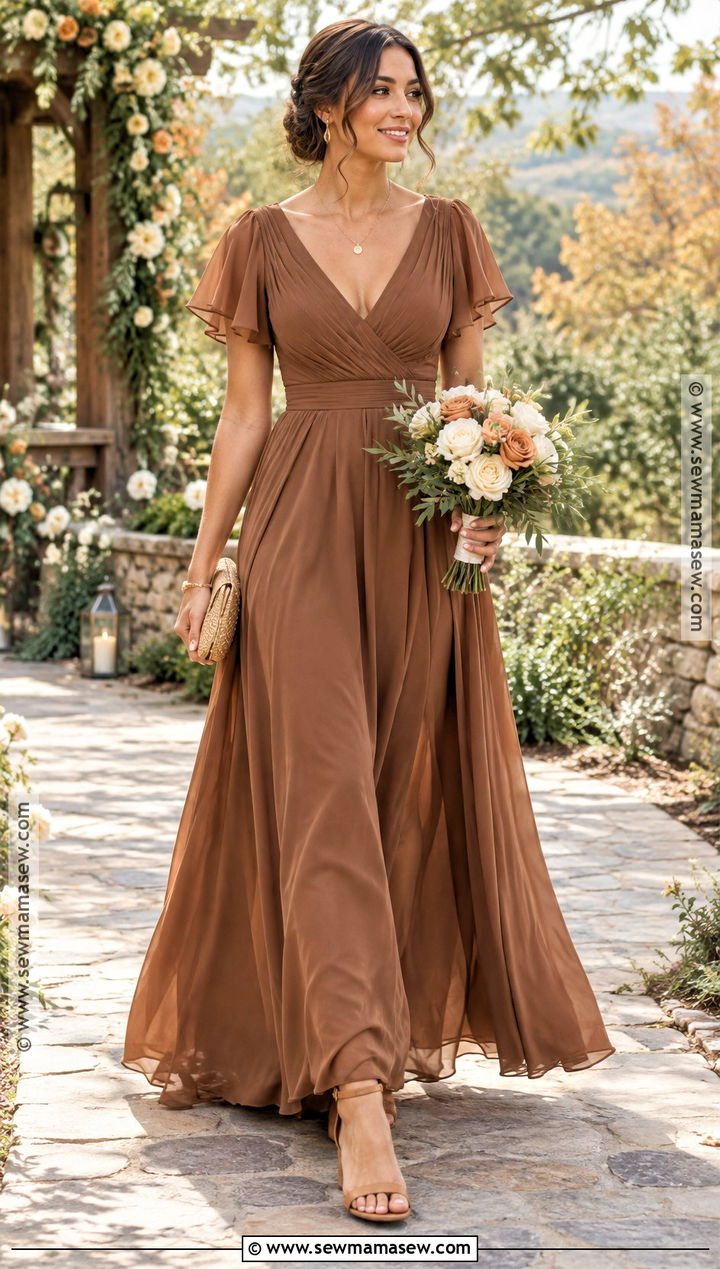 Cinnamon Brown Chiffon A Line Bridesmaid Dress - 15 Fall Bridesmaid Dresses Brown