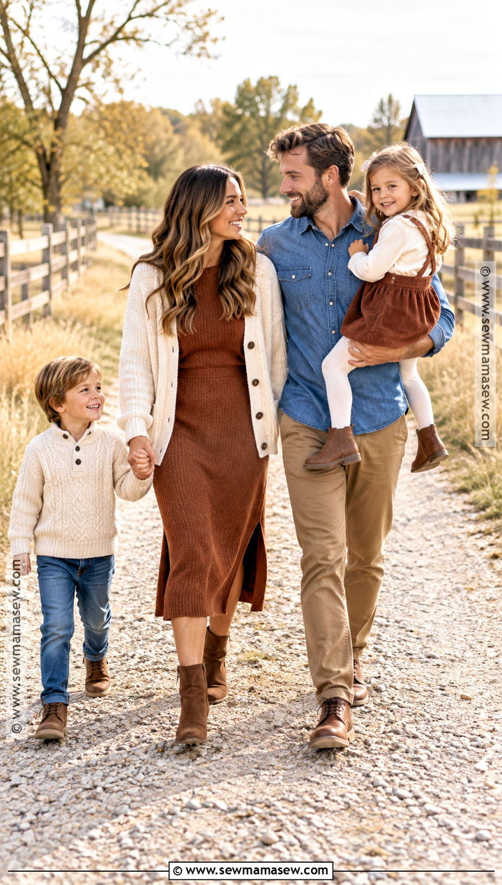 Cinnamon Denim and Ivory Fall Family Photo Outfits - 20 Fall Family Photo Outfits Color Combos