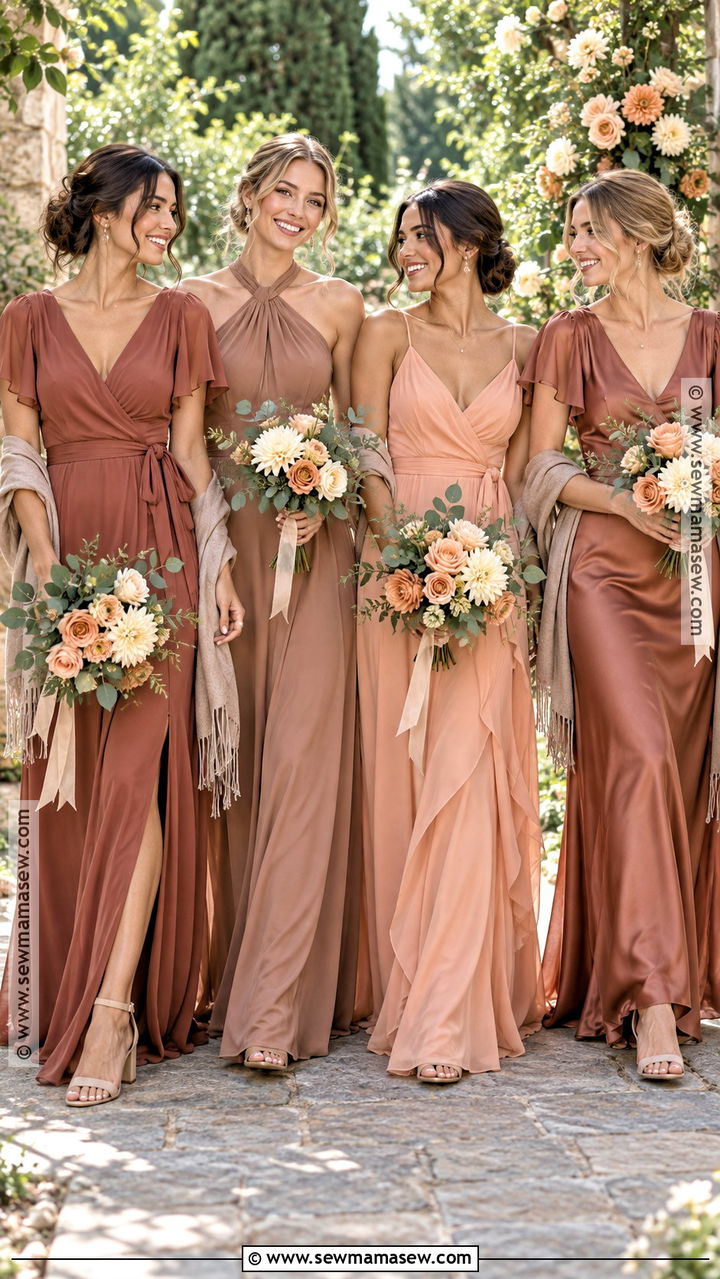 Cinnamon Rose Clay And Peach Bridesmaid Dresses - 20 autumn bridesmaid dresses color palettes