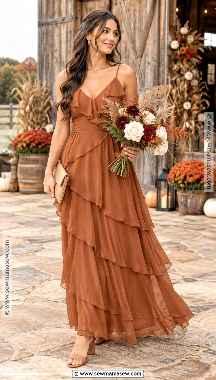 Cinnamon Ruffle Fall Bridesmaid Dress - 25 fall wedding bridesmaid dresses