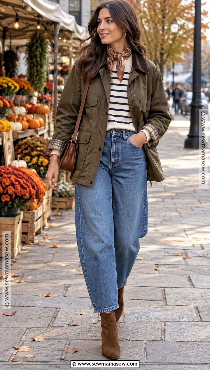 City Girl Fall Barn Jacket And Barrel Jeans Outfit - 20 City Girl Outfits Fall