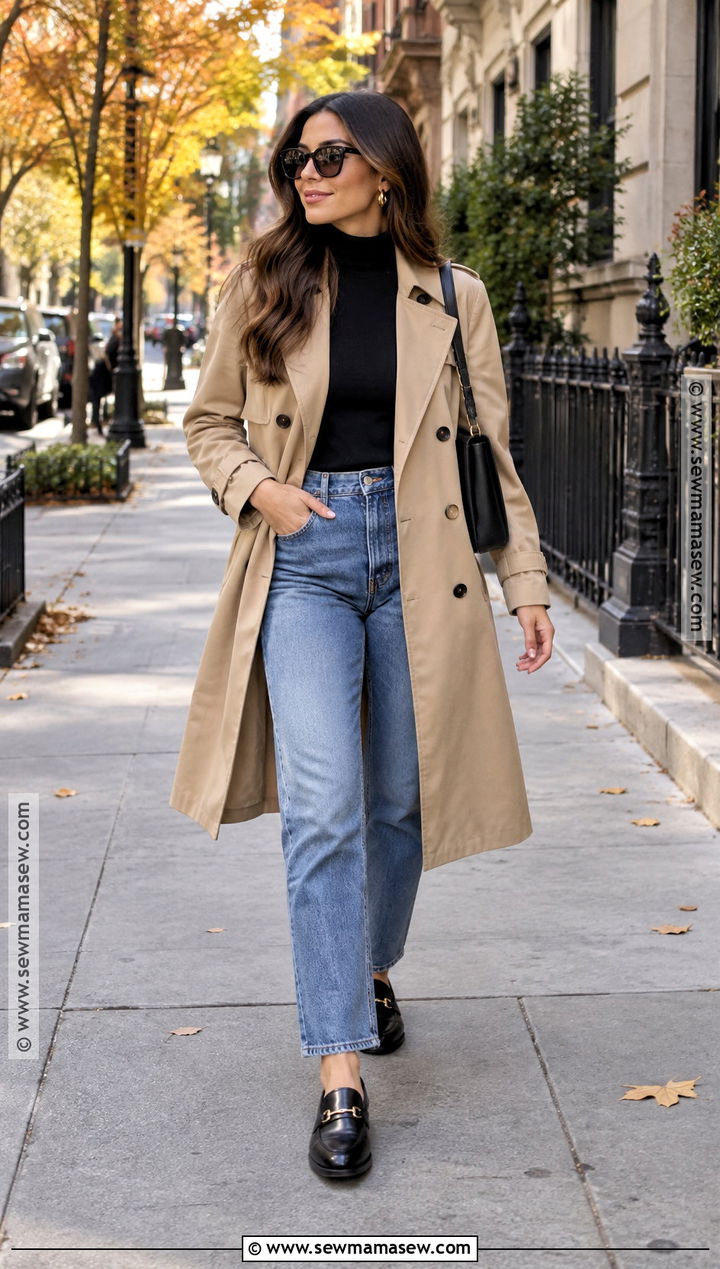 City Girl Fall Trench Coat And Straight Jeans Outfit - 20 City Girl Outfits Fall