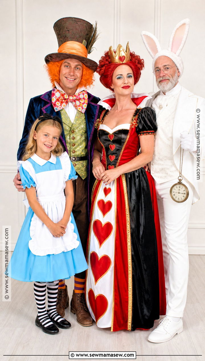 Classic Alice Mad Hatter Queen And White Rabbit Family Costume - 30 alice in wonderland family costumes