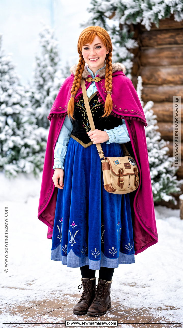 Classic Anna Winter Costume With Pink Cape - 30 anna halloween costume ideas