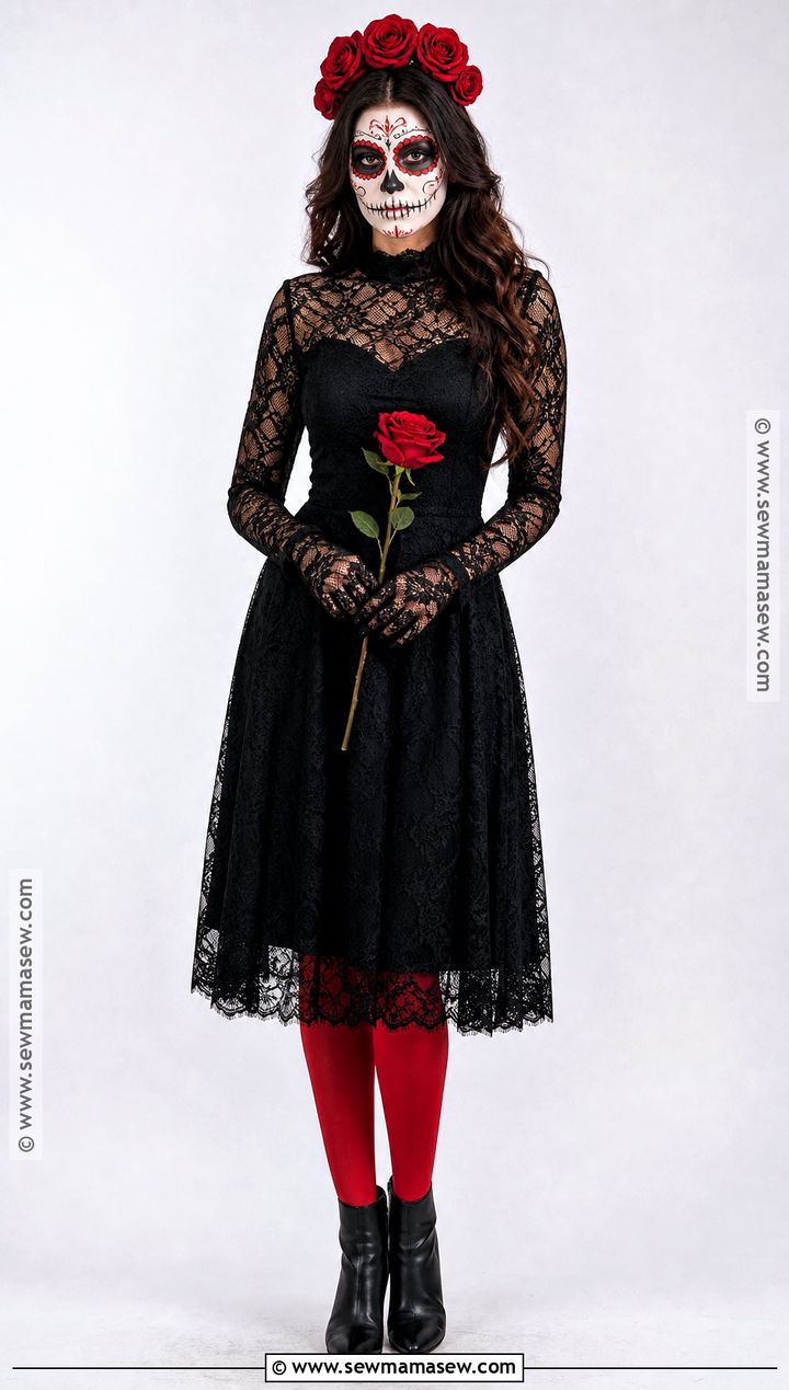 Classic Black And Red Sugar Skull Costume - 35 sugar skull costume ideas