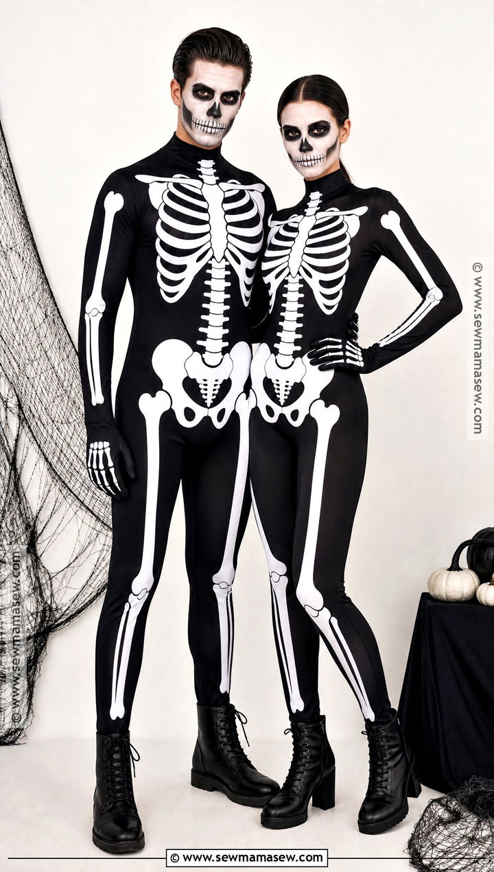 Classic Black And White Skeleton Couple Costume - 30 Skeleton Couple Costume Ideas