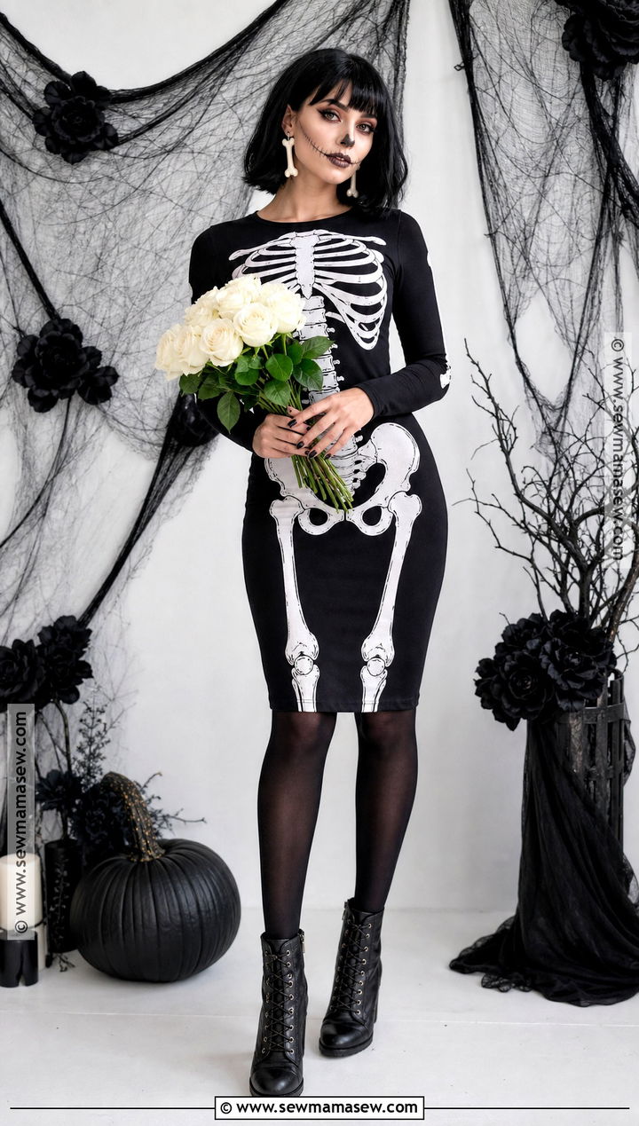 Classic Black And White Skeleton Dress Costume - 35 skeleton dress ideas