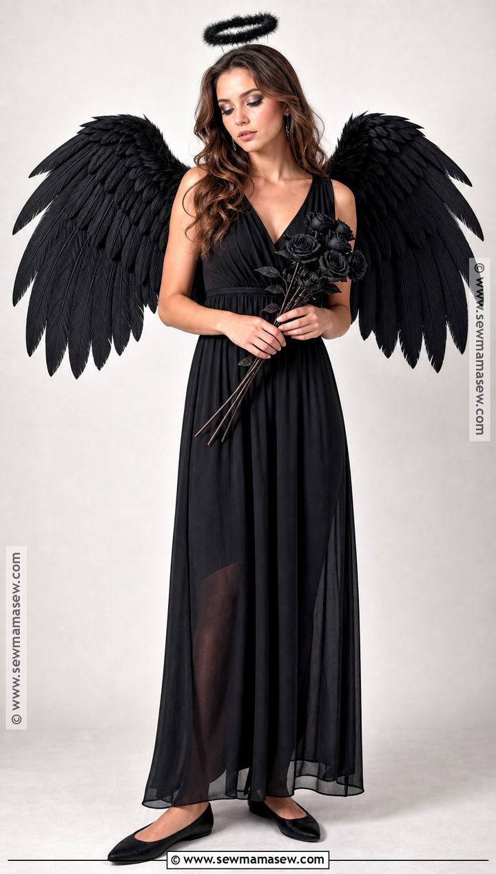 Classic Black Angel Costume With Feather Wings - 40 black angel costume ideas