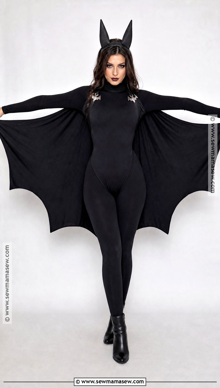 Classic Black Bat Costume With Cape Wings - 35 Bat Costume Women's Ideas