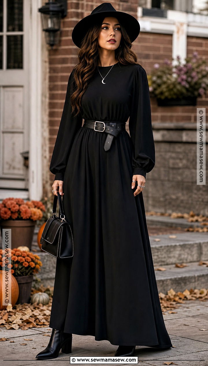 Classic Black Maxi Witch Outfit - 35 witch outfit aesthetic ideas