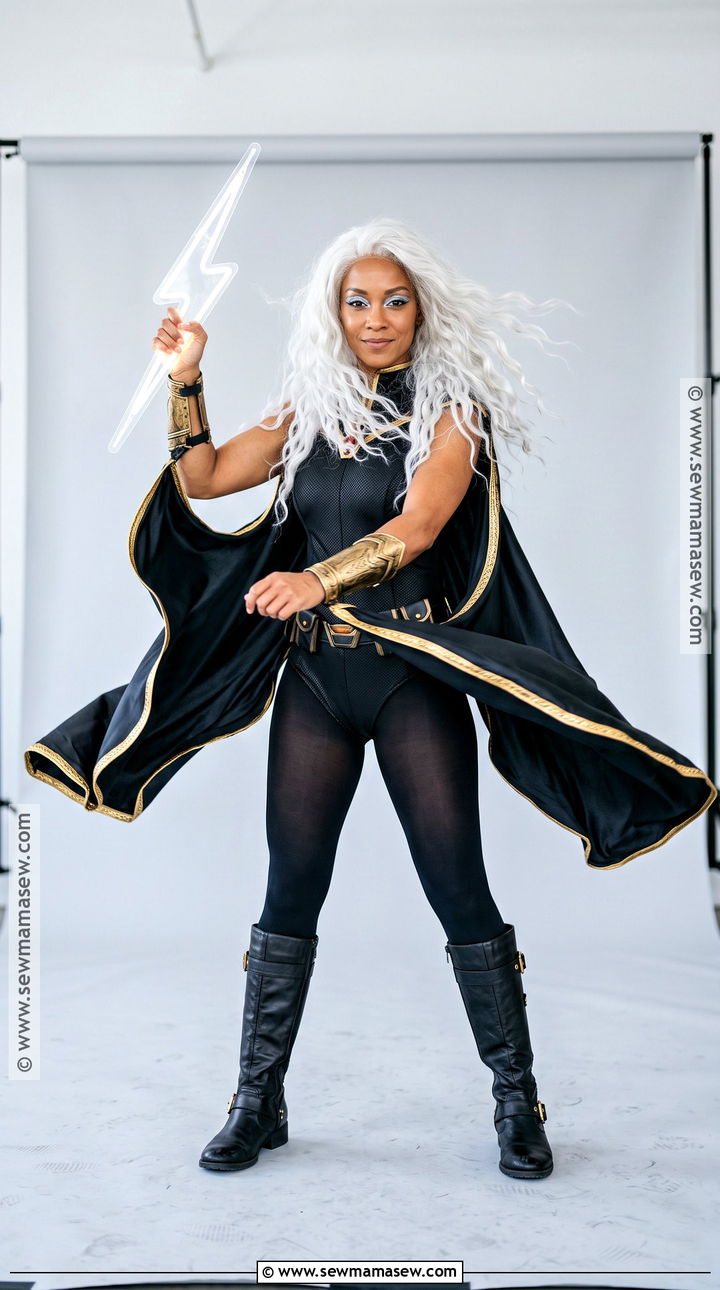 Classic Black Storm Cosplay With Gold Cape - 30 storm cosplay ideas