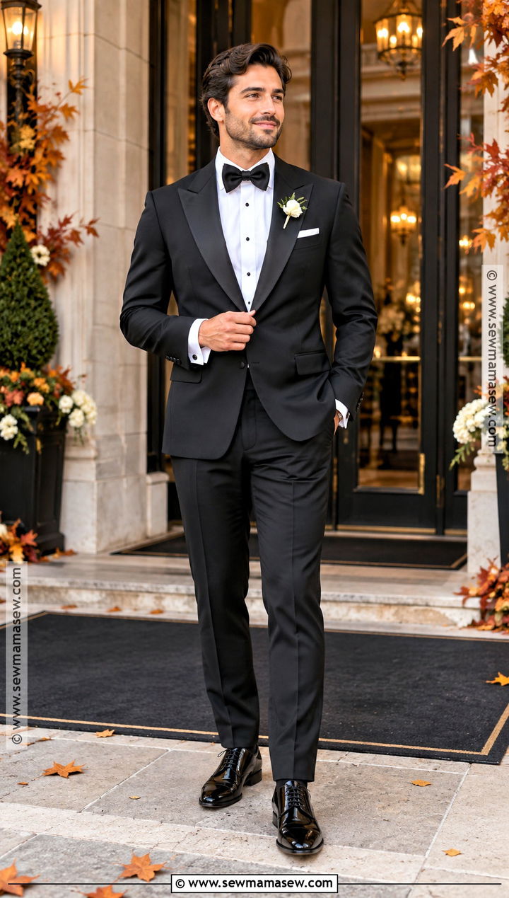 Classic Black Tuxedo Groom Outfit - 15 groom outfit fall wedding ideas