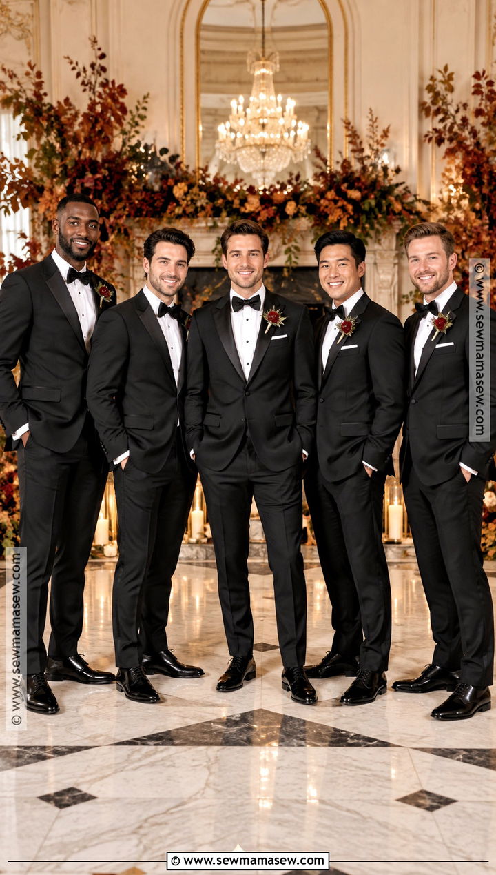 Classic Black Tuxedo With Black Bow Tie - 15 fall groomsmen attire black ideas