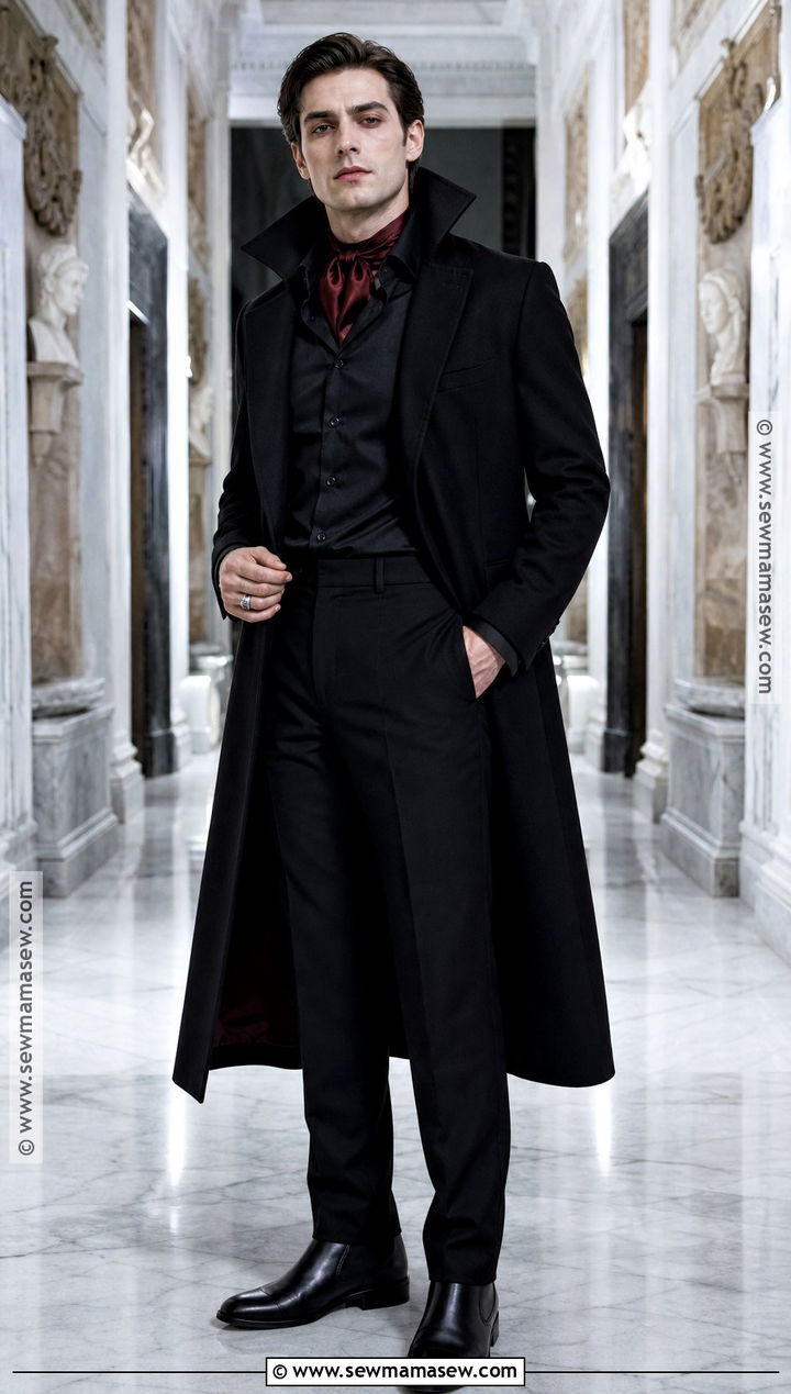 Classic Black Vampire Outfit With Long Coat - 30 male vampire outfit ideas