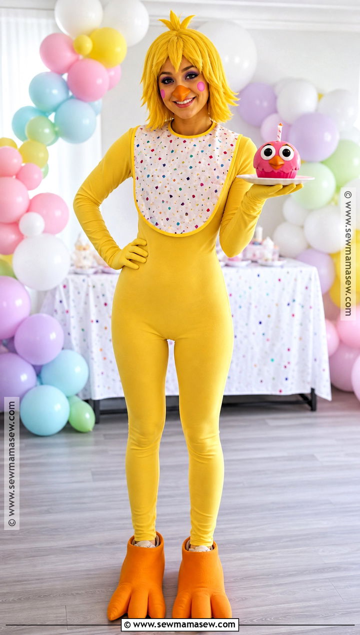 Classic Chica Costume With Bib And Cupcake - 30 Chica Halloween Costume Ideas
