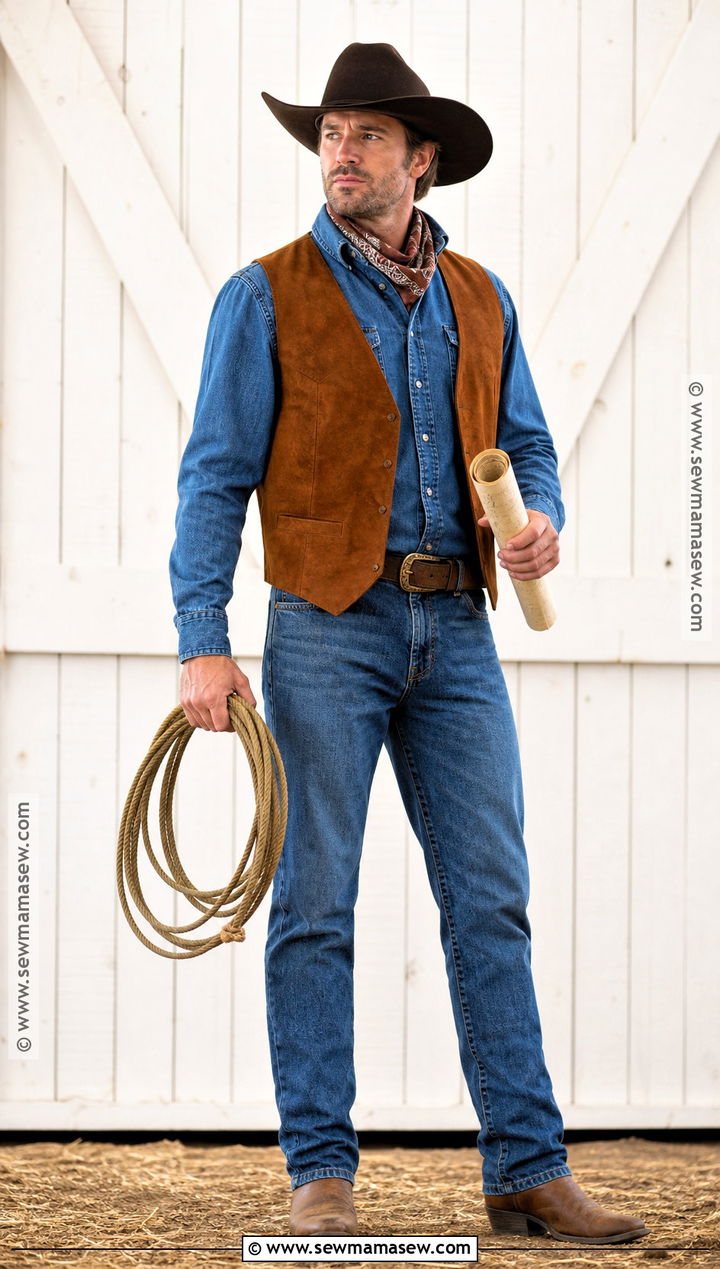 Classic Cowboy Costume With Denim Shirt - 50 men halloween costumes