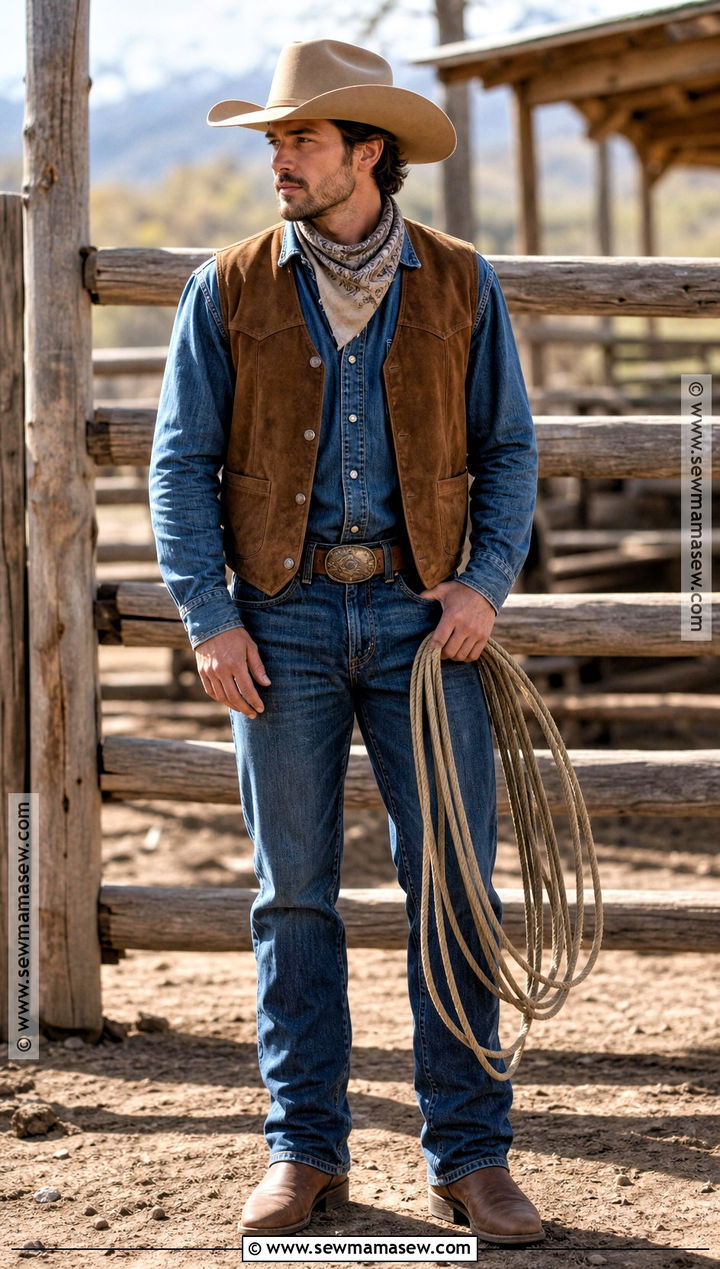Classic Cowboy Costume With Denim Shirt - 45 Halloween Costumes for Men