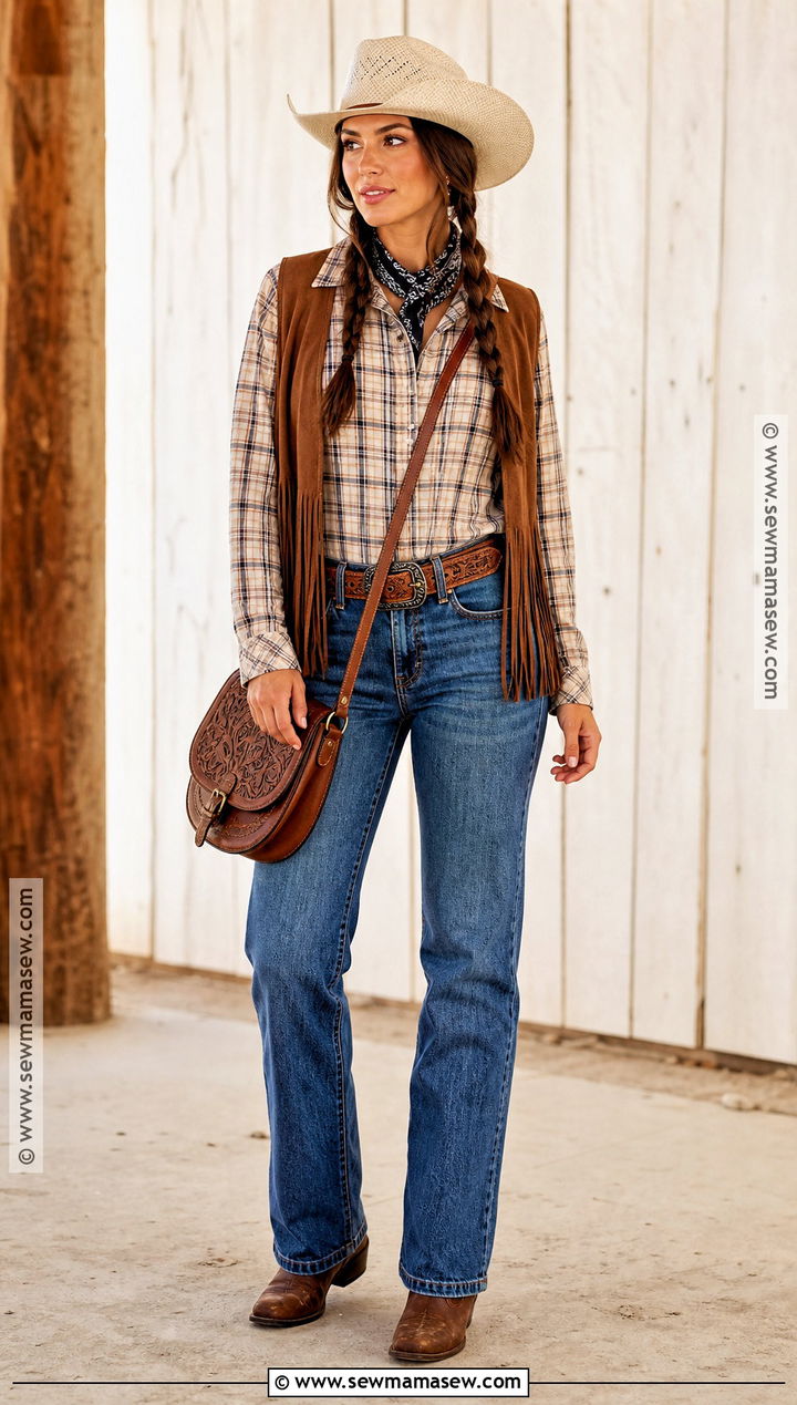 Classic Cowgirl Costume With Denim Skirt - 35 woman halloween costumes