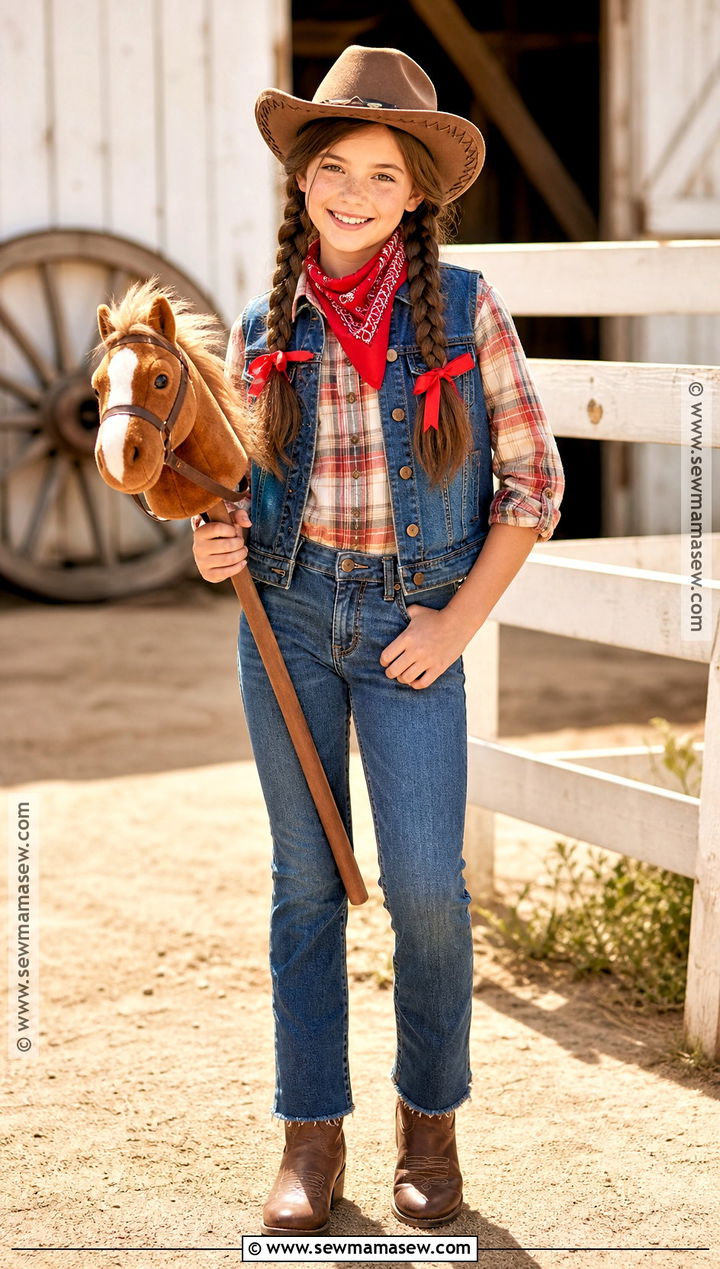 Classic Cowgirl Costume With Denim Vest - 40 halloween costume ideas for girls