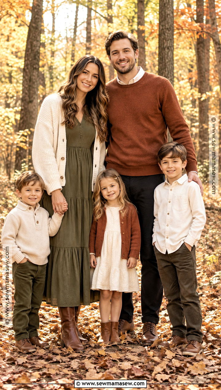 Classic Cream Rust And Olive Fall Family Photo Outfit - 20 fall outfit photoshoot family pics ideas