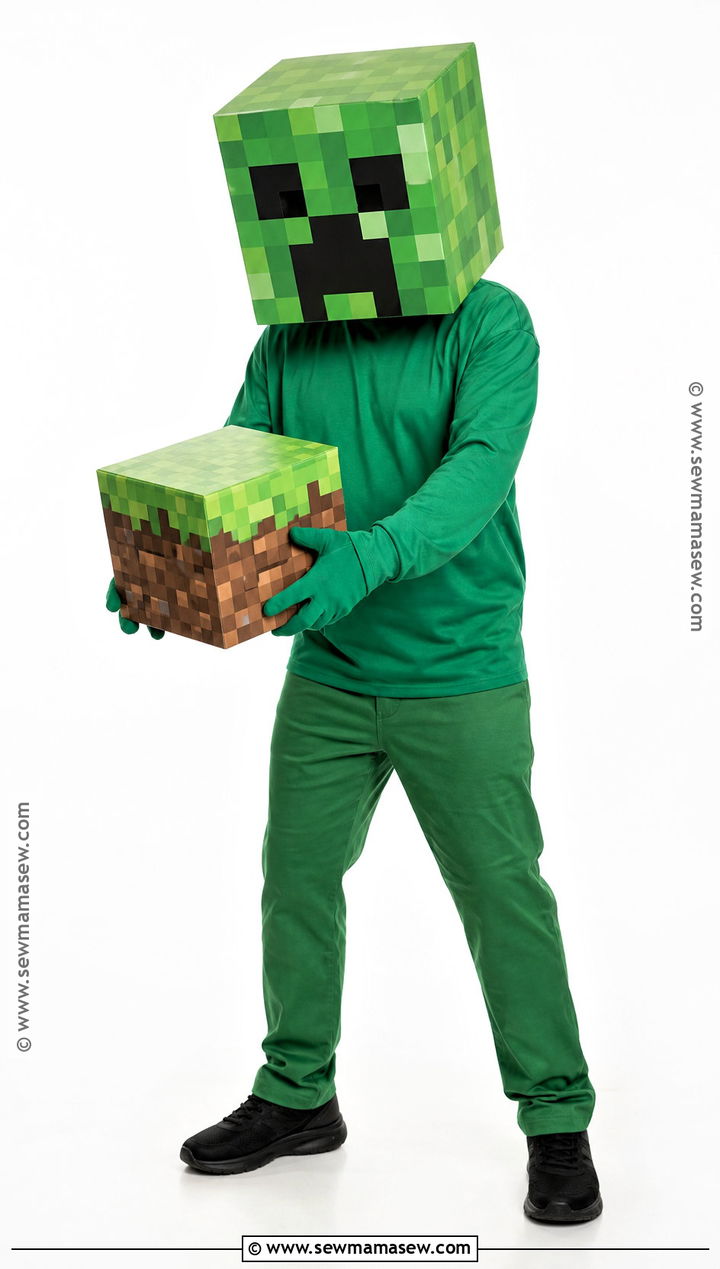 Classic Creeper Costume With Cardboard Head - 30 creeper costume ideas