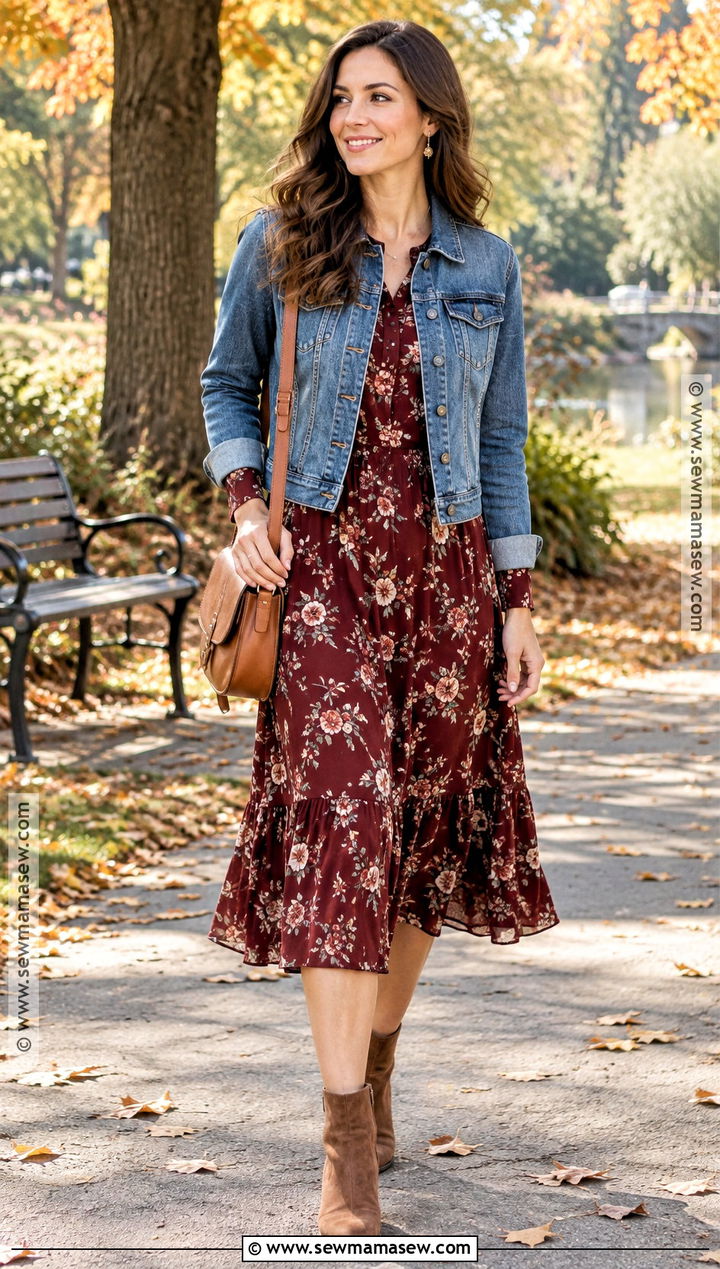 Classic Fall Denim Jacket And Dress Outfit - 20 classic fall style ideas