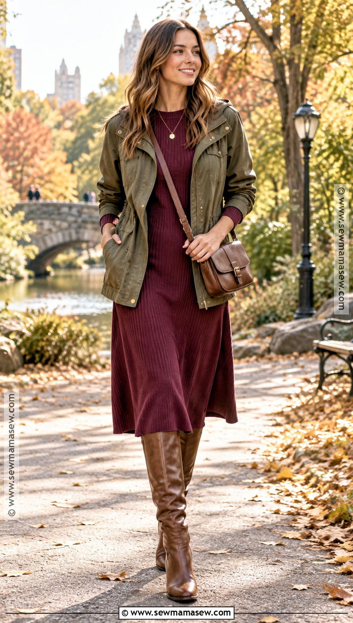 Classic Fall Utility Jacket And Midi Dress Outfit - 15 Classic Fall Style Ideas 2026