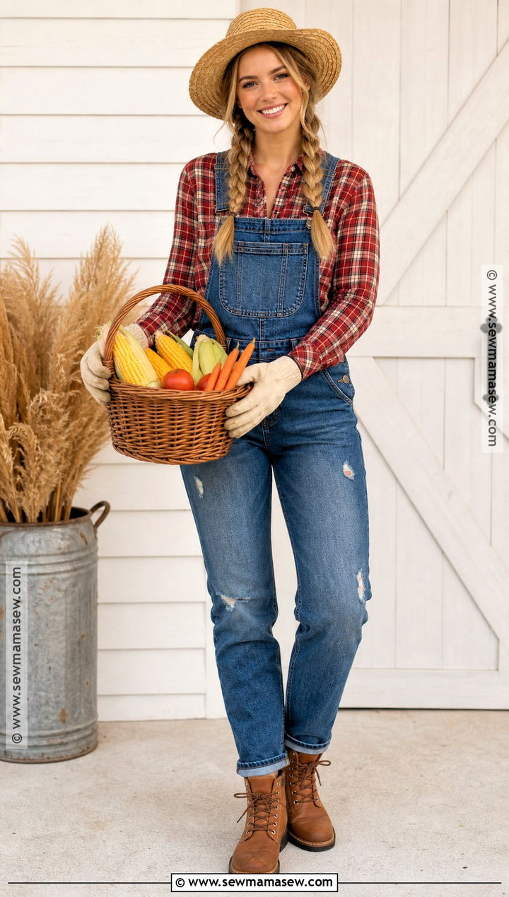 Classic Farmer Costume With Denim Overalls - 30 farmer costume ideas for women