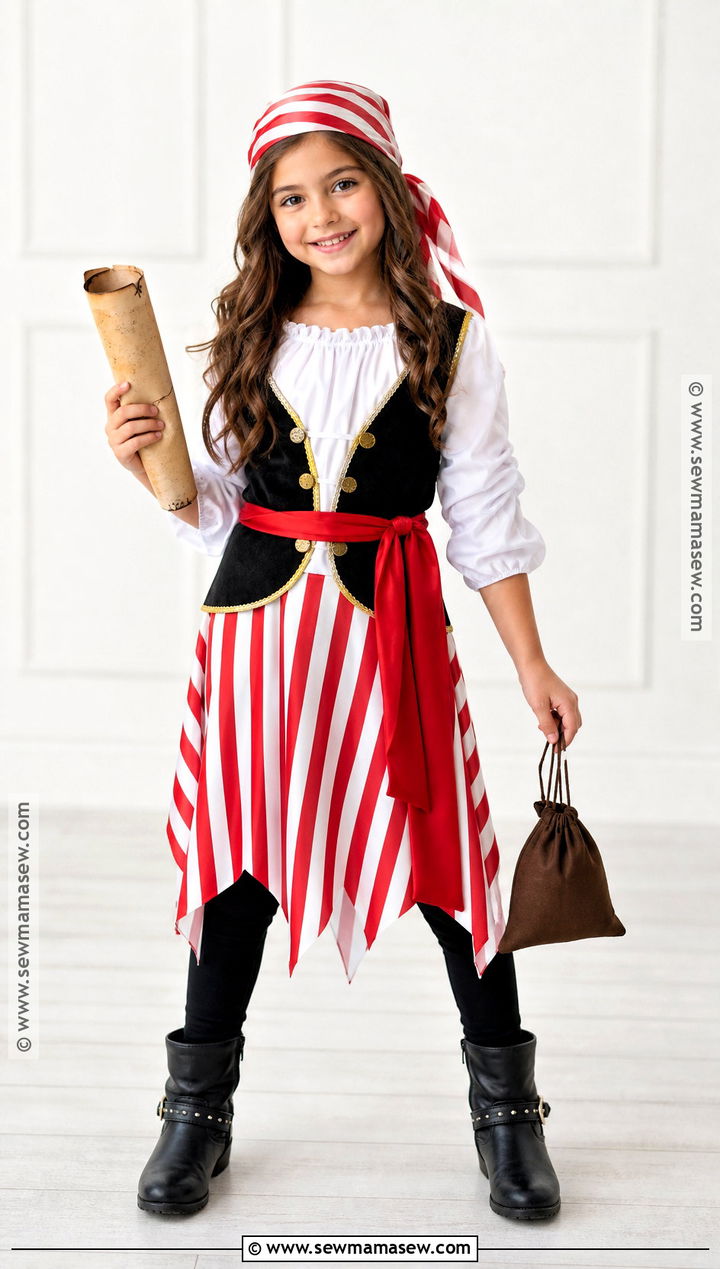 Classic Girl Pirate Costume With Striped Skirt - 30 Girls Pirate Costume Ideas
