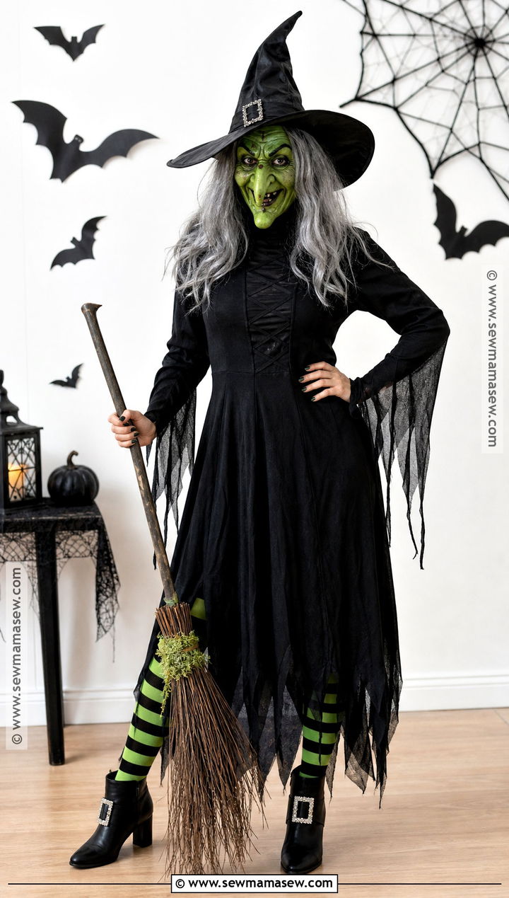 Classic Green Witch Mask Costume - 30 witch mask ideas