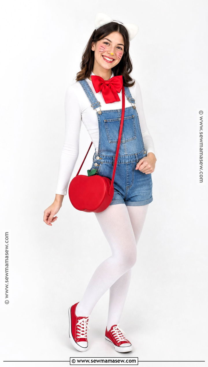 Classic Hello Kitty Costume With Blue Overalls - 30 halloween costumes hello kitty