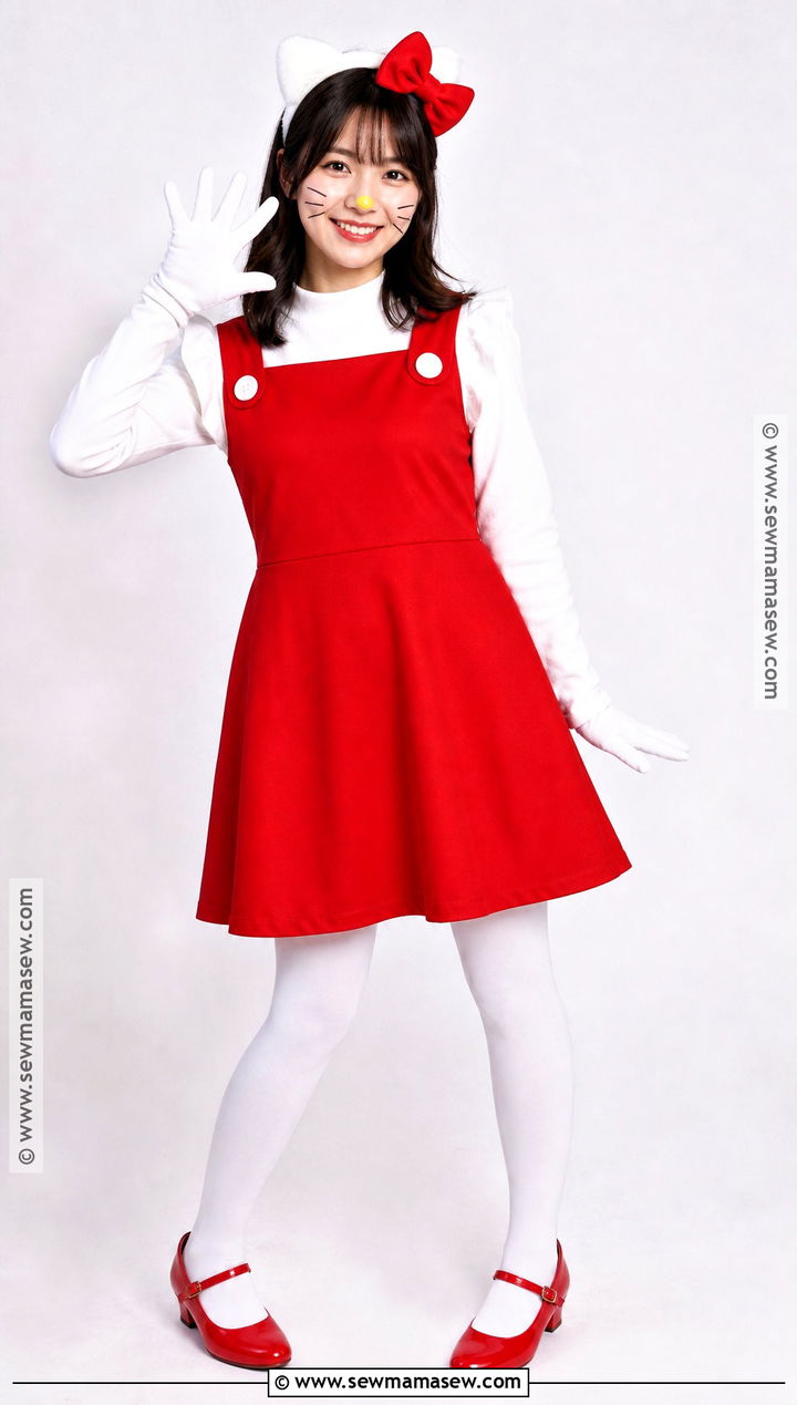 Classic Hello Kitty Costume With Red Dress - 40 hello kitty halloween costume ideas