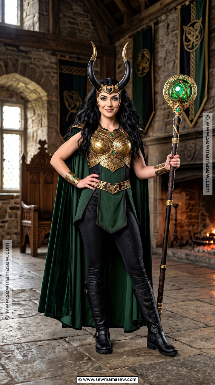 Classic Lady Loki Costume With Green Cape - 30 Loki Costume Ideas for Females