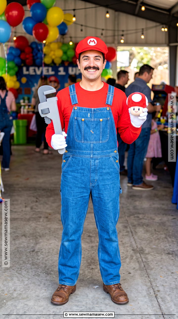 Classic Mario Costume With Blue Overalls - 30 super mario costume ideas