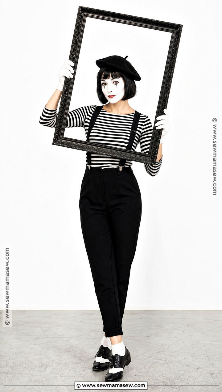 Classic Mime Costume With Striped Shirt - 45 women halloween costume ideas