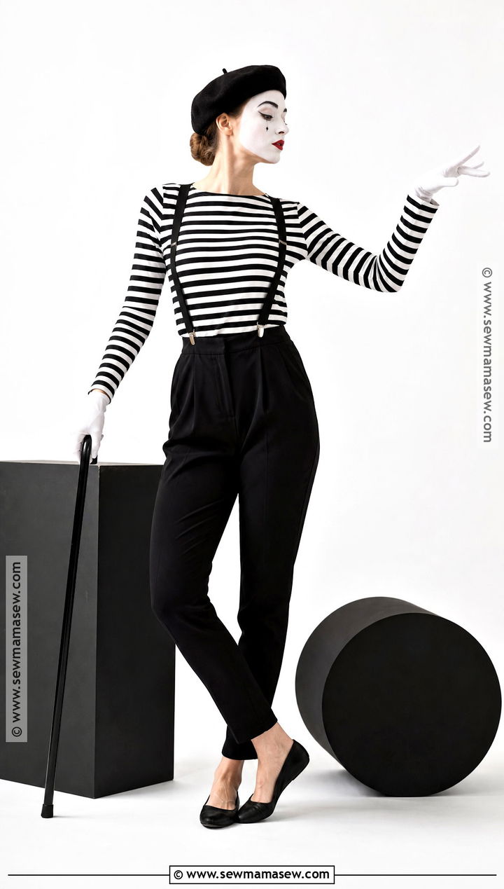 Classic Mime Costume With Striped Top - 50 easy halloween costumes for women